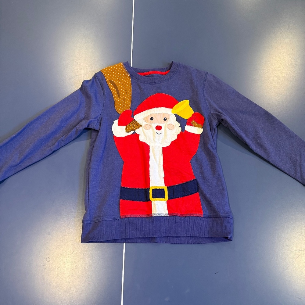 Size 8-9 Mini Boden Front & Back Sweatshirt in Navy Father Christmas